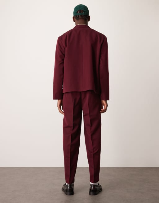 ASOS DESIGN - Oversized toelopende pantalon van keperstof in bordeauxrood, 3 van 5