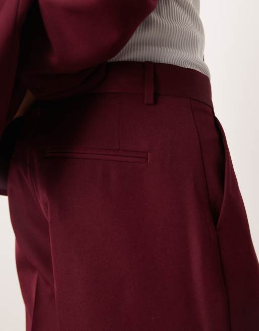 ASOS DESIGN - Oversized toelopende pantalon van keperstof in bordeauxrood, 4 van 5