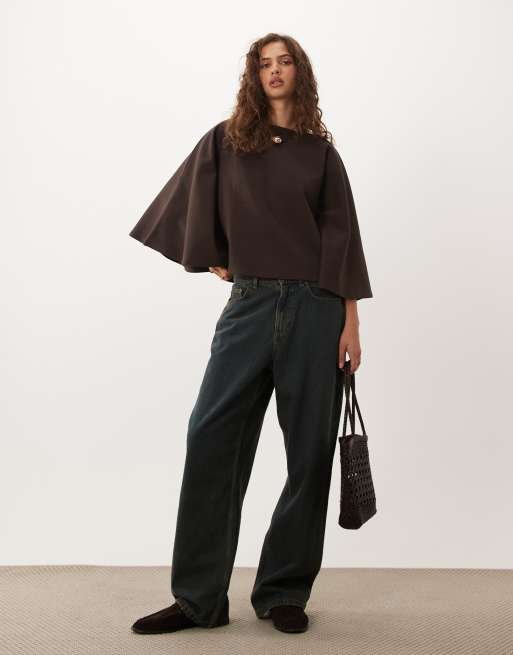 ASOS DESIGN oversized top in cape-stijl in donkerbruin, 2 van 4