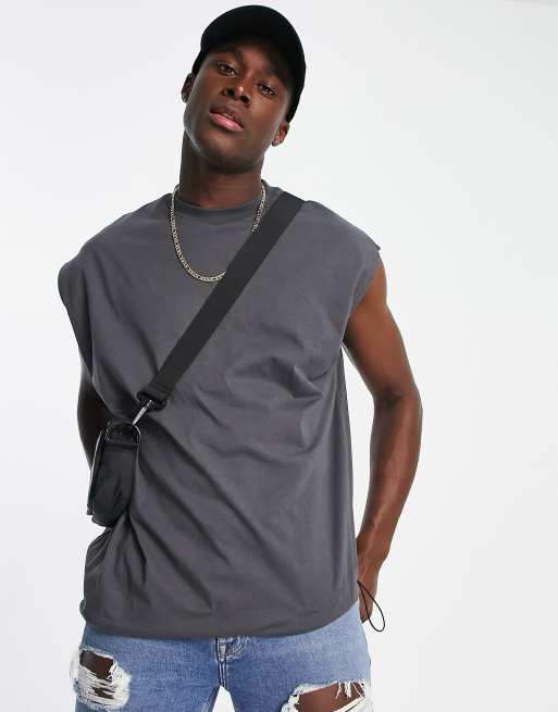 ASOS DESIGN - Oversized top med løbesnore i vasket sort