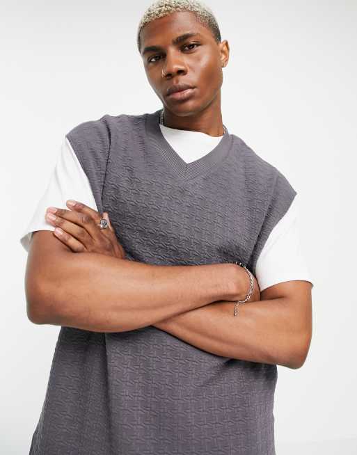 ASOS DESIGN - Oversized top med V-hals i marineblå tekstur