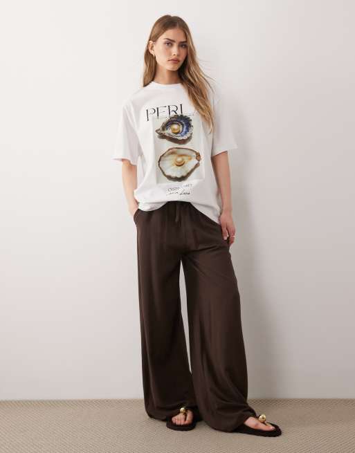 ASOS DESIGN - Oversized top met korte mouwen en grafische oesterprint in wit, 3 van 4