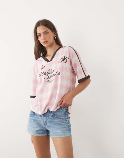 ASOS DESIGN - Oversized top met korte mouwen en grafische print in roze, 2 van 4