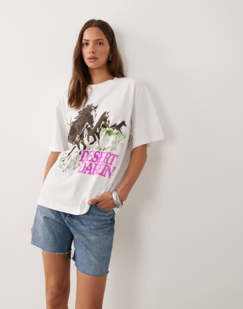 ASOS DESIGN oversized top met paarden-dessert darling graphic in wit - view 1