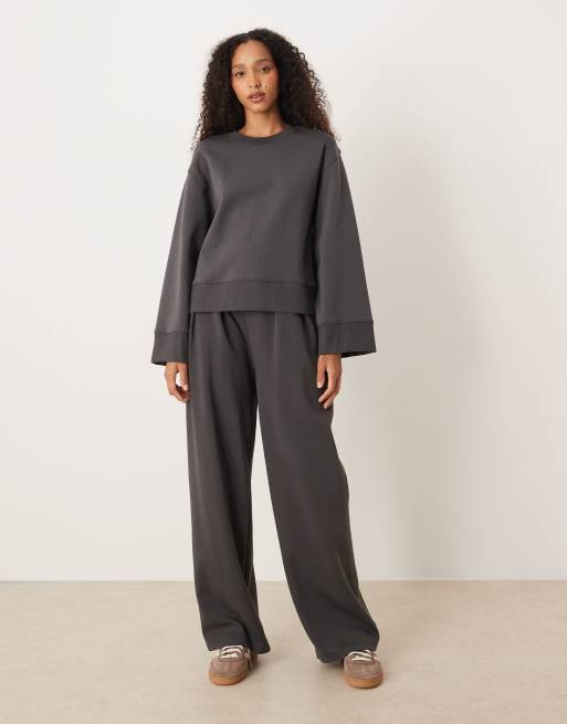 ASOS DESIGN - Oversized top met ronde hals en interlock-naden in antracietgrijs, 2 van 4