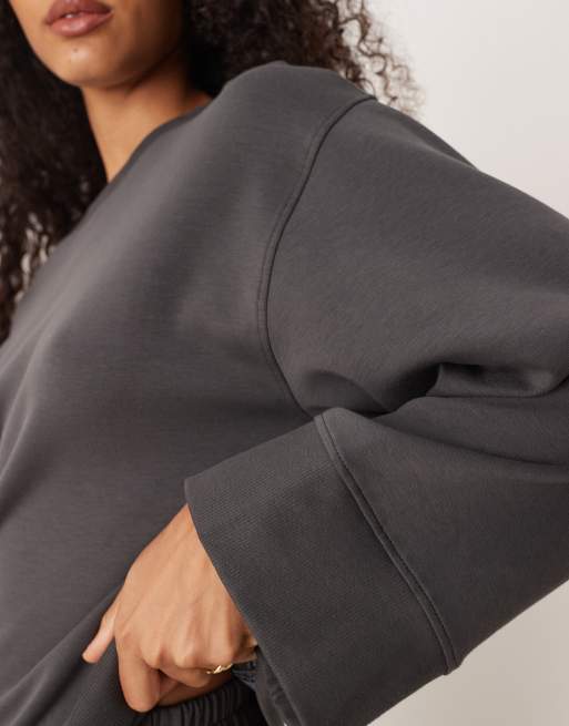 ASOS DESIGN - Oversized top met ronde hals en interlock-naden in antracietgrijs, 3 van 4