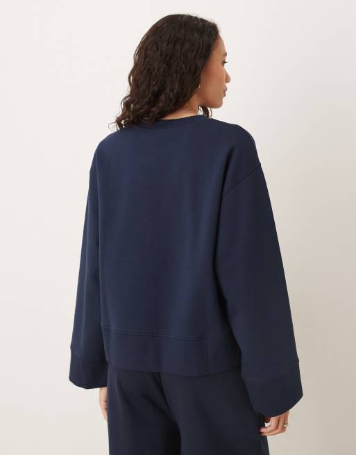 ASOS DESIGN - Oversized top met ronde hals en interlock-naden in marineblauw, 2 van 4