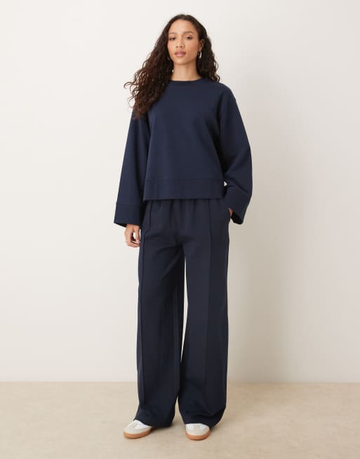 ASOS DESIGN - Oversized top met ronde hals en interlock-naden in marineblauw, 4 van 4