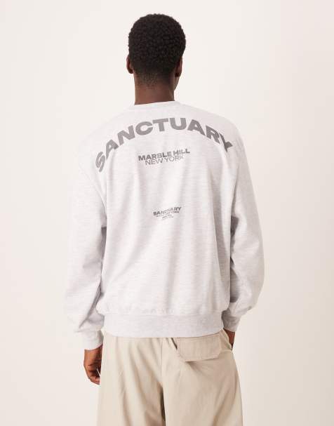 ASOS DESIGN - Oversized top van scuba-achtige stof met ronde hals en print in gemêleerd grijs - view 1