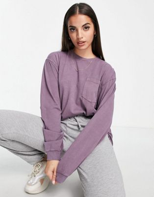 ASOS DESIGN oversized top with pocket in washed purple