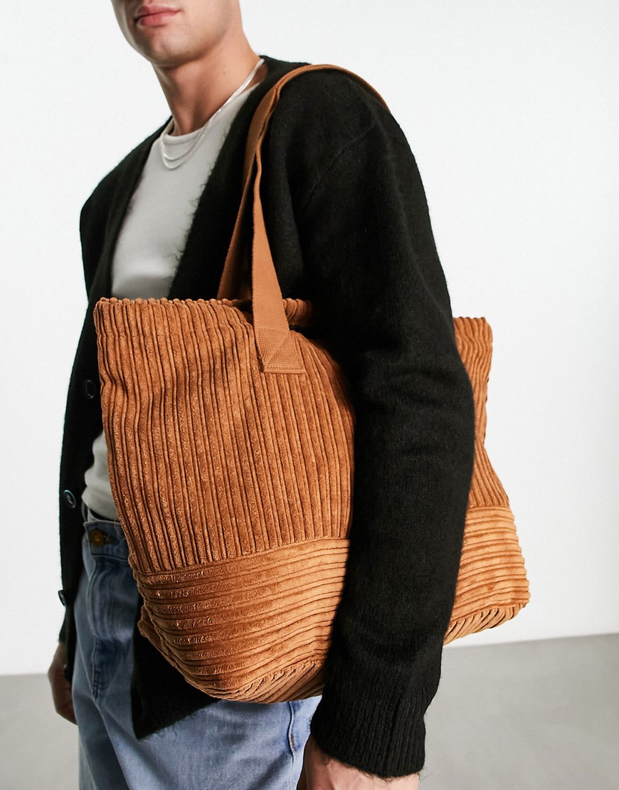 ASOS DESIGN oversized tote bag in tobacco cord-Brown