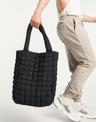 ASOS DESIGN oversized tote bag with quilted design in black