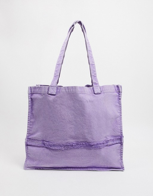 ASOS DESIGN oversized tote bag with raw edges in washed lilac