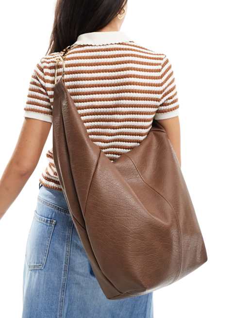 ASOS DESIGN - Oversized tote tas met hardware-detail in bruin met wassing, 4 van 4