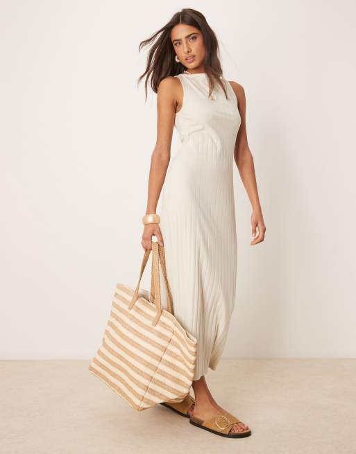 ASOS DESIGN - Oversized tote tas van stro met strepen in naturel, 3 van 4