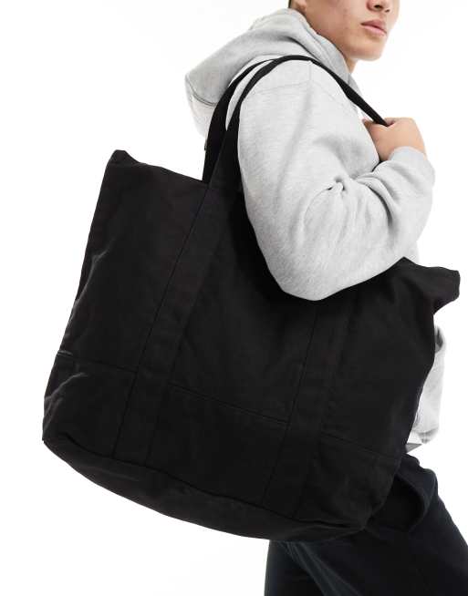 ASOS DESIGN - Oversized tote-taske i sort kraftigt bomuld, 3 af 4