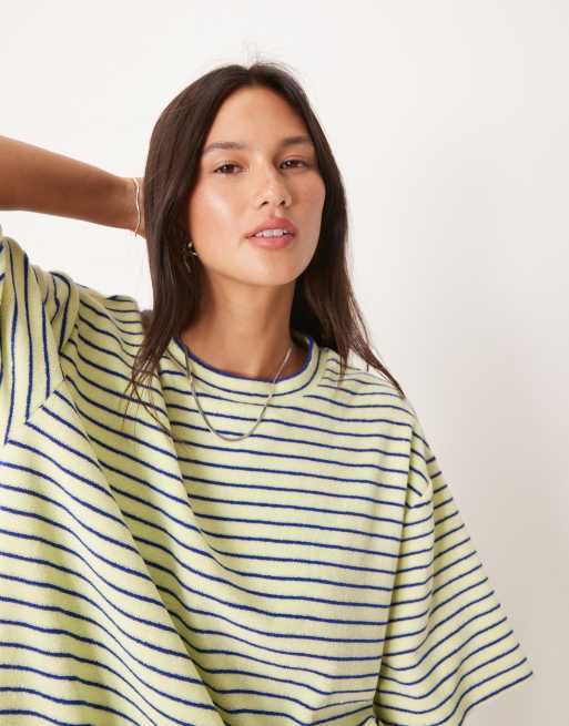 ASOS DESIGN oversized towelling t-shirt in yellow stripe (Part of a set), 3 of 4