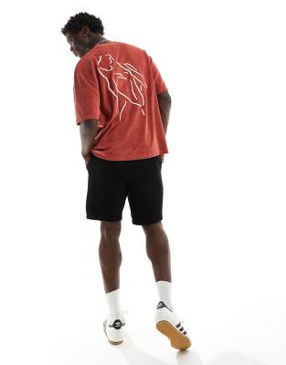 ASOS DESIGN oversized towelling t-shirt with back embroidery in rust