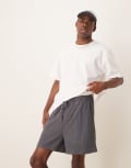 [ASOS DESIGN] ASOS DESIGN oversized towelling texture shorts in charcoal-Navy S CHARCOAL
