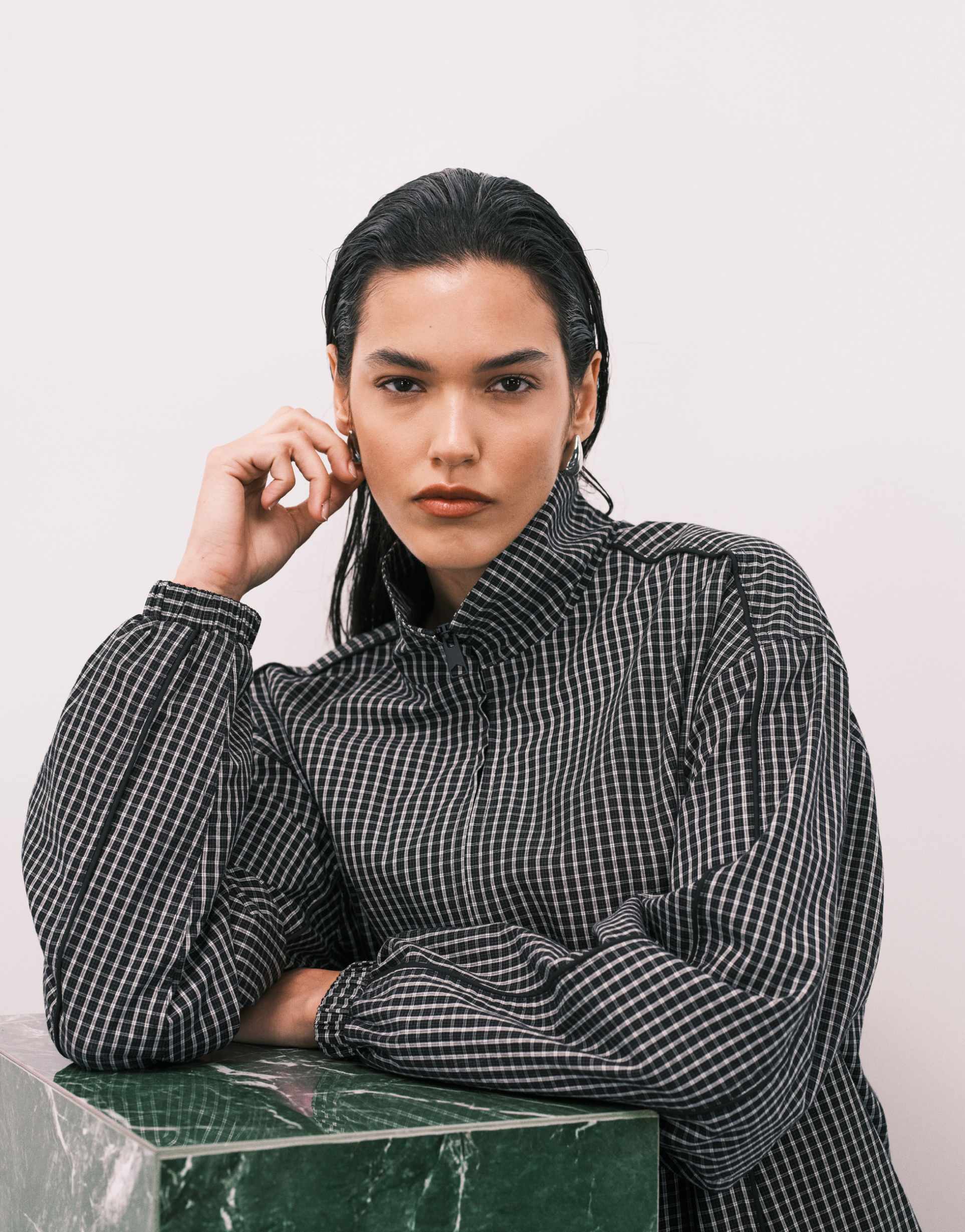 asos design oversized track jacket in black & white check