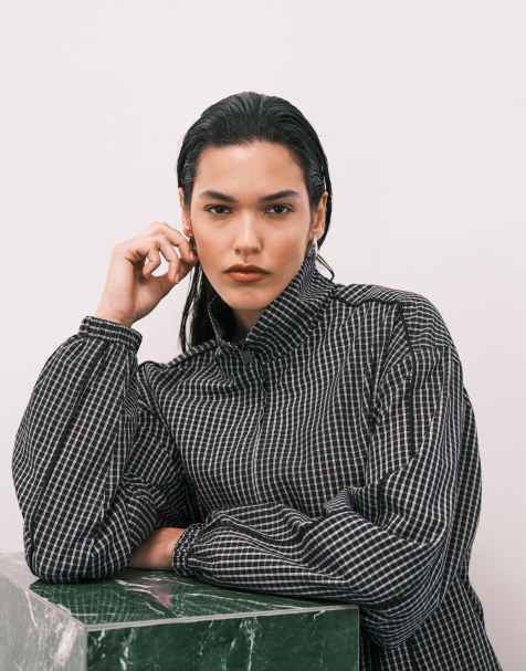 ASOS DESIGN oversized track jacket in black & white check
