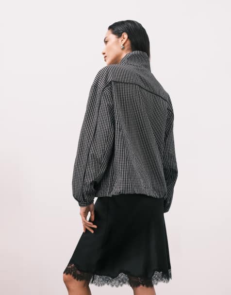 ASOS DESIGN oversized track jacket in black & white check - view 1