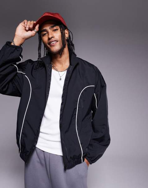 ASOS DESIGN oversized track jacket in black with contrast piping - view 1