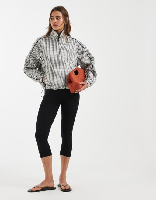 ASOS DESIGN oversized track jacket in cream check, 2 of 4