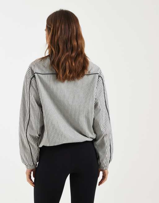 ASOS DESIGN oversized track jacket in cream check, 4 of 4