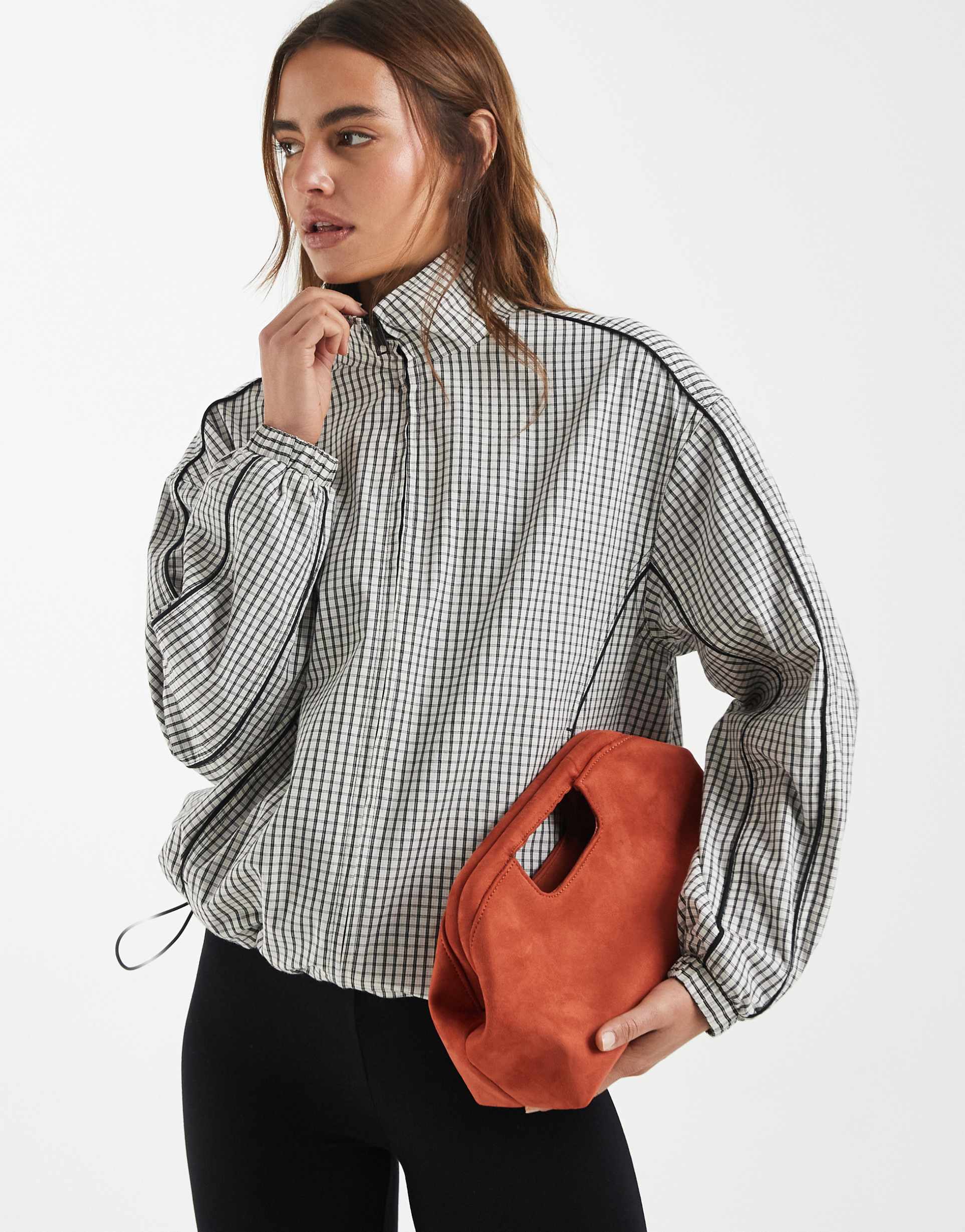 asos design oversized track jacket in cream plaid