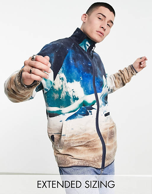Oversized track jacket in fleece with winter ski print Asos Men Clothing Jackets Fleece Jackets 