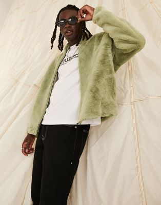 ASOS DESIGN oversized track jacket in green faux fur - ASOS Price Checker
