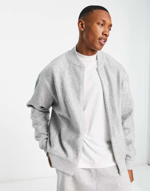 ASOS DESIGN oversized track jacket in grey brushed ribbed texture | ASOS