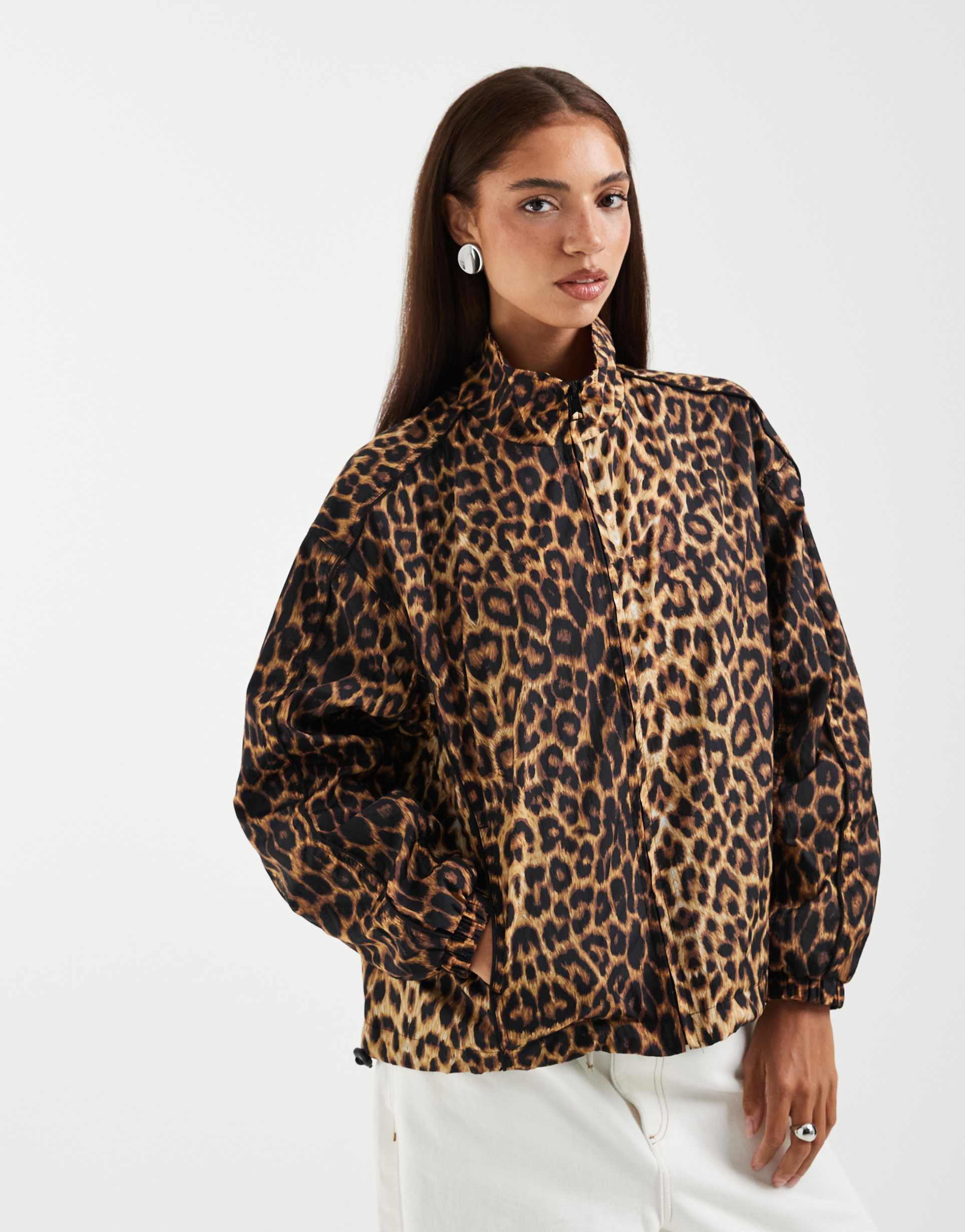 asos design oversized track jacket in leopard