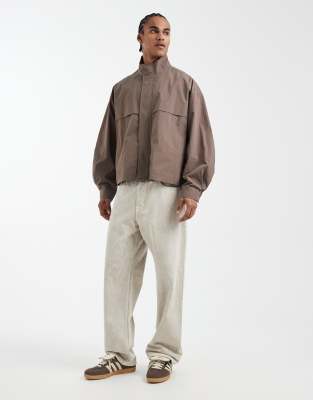 Asos Design Oversized Track Jacket In Neutral
