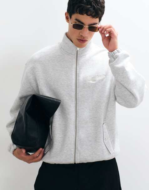 ASOS DESIGN Oversized track jacket w/ embro & cinched hem in ice heather poly cotton - view 1
