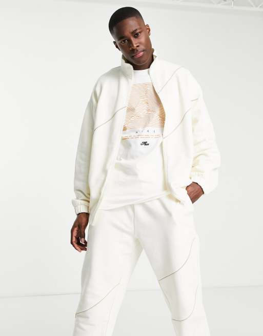 ASOS DESIGN oversized track jacket with piping in tonal beige (part of a set)