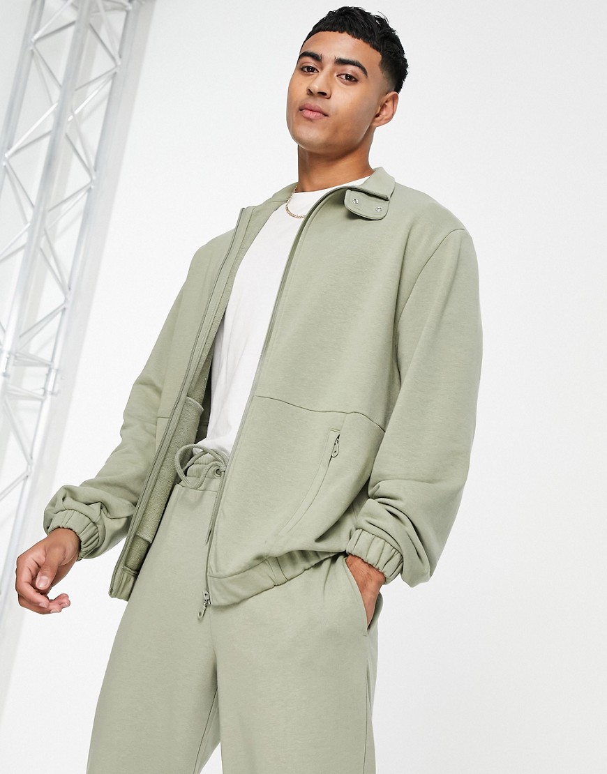 ASOS DESIGN oversized track jersey jacket in green - part of a set