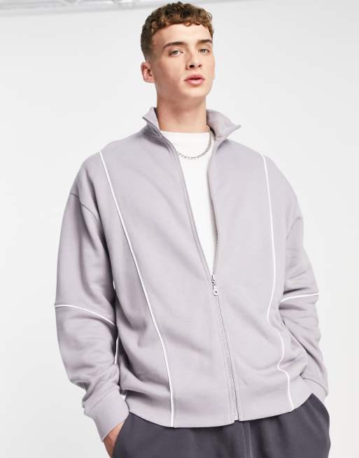 ASOS DESIGN oversized track jersey jacket with piping in grey | ASOS