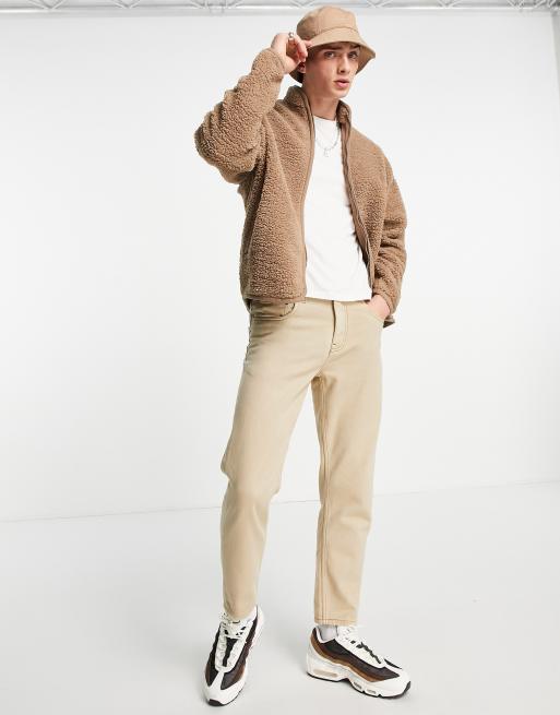ASOS DESIGN oversized track top in brown teddy borg
