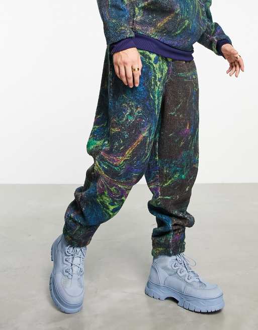 ASOS DESIGN oversized trackies in borg marble print (part of a set)