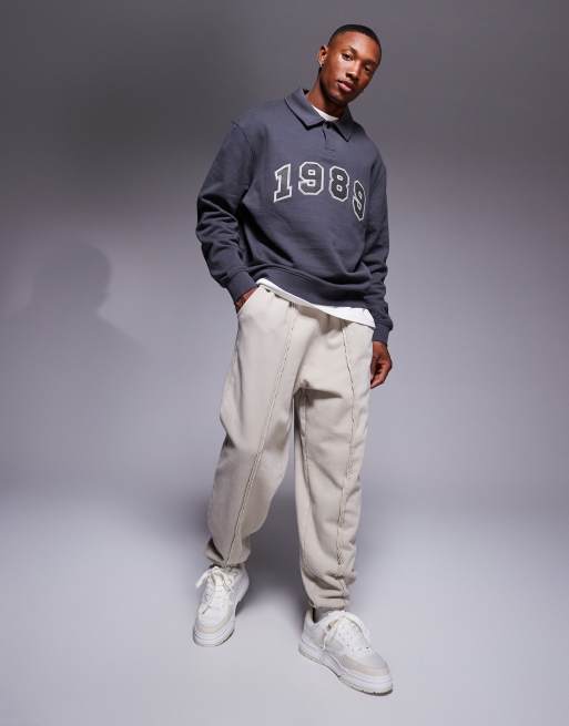 ASOS DESIGN oversized trackies with seam detail in washed beige | ASOS