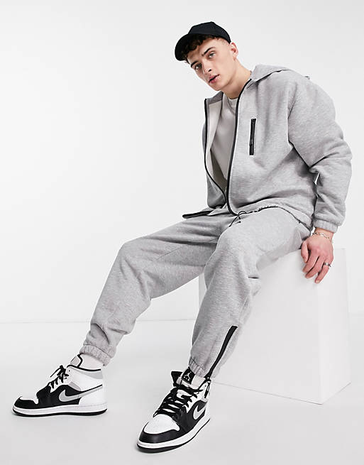 ASOS DESIGN oversized trackies with sport cuff zips in grey marl (part ...