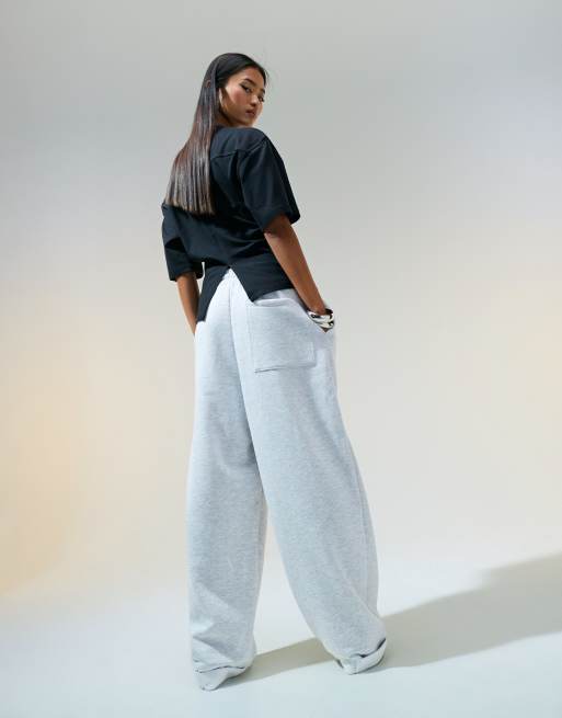 ASOS DESIGN oversized trackies with turnback hem detail in grey marl | ASOS