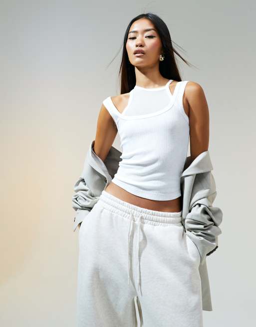 ASOS DESIGN oversized sweatpants with turnback hem detail in oatmeal heather