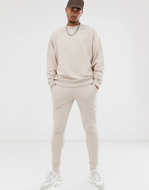 ASOS DESIGN oversized tracksuit in beige with joggers | ASOS