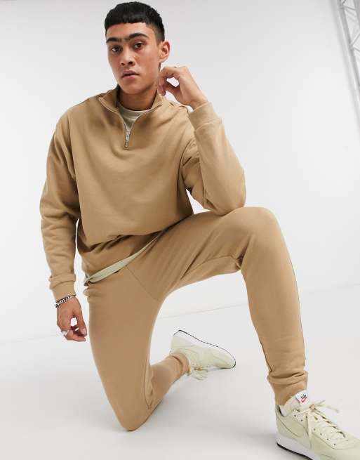 ASOS DESIGN oversized tapered joggers with knee detail in beige