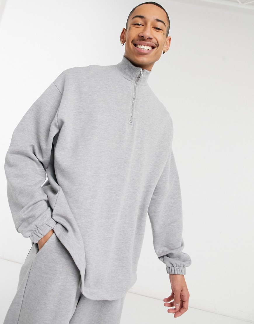 Asos Design Oversized Tracksuit With Half Zip And Oversized Sweatpants In Gray Heather-grey