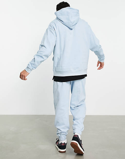 Men oversized tracksuit with hoodie and joggers in pastel blue 