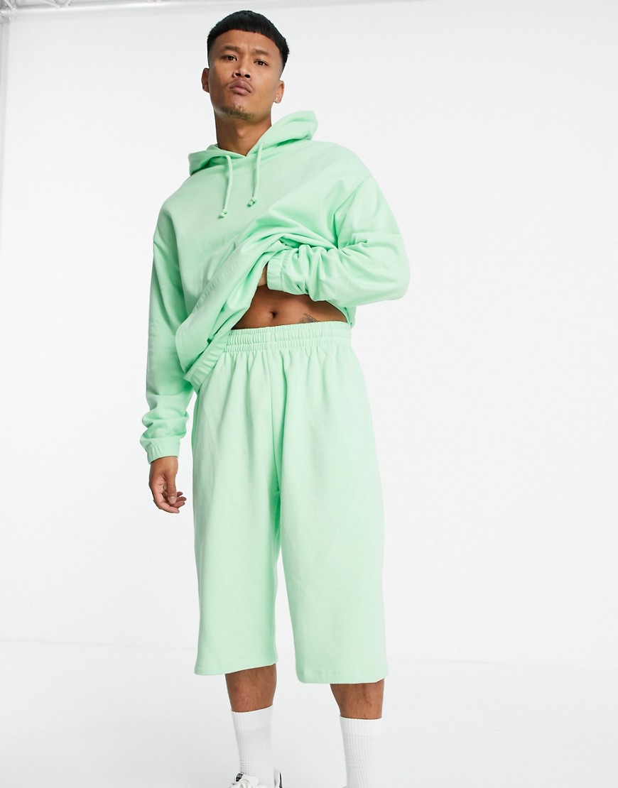 ASOS DESIGN oversized tracksuit with hoodie & oversized shorts in pastel green